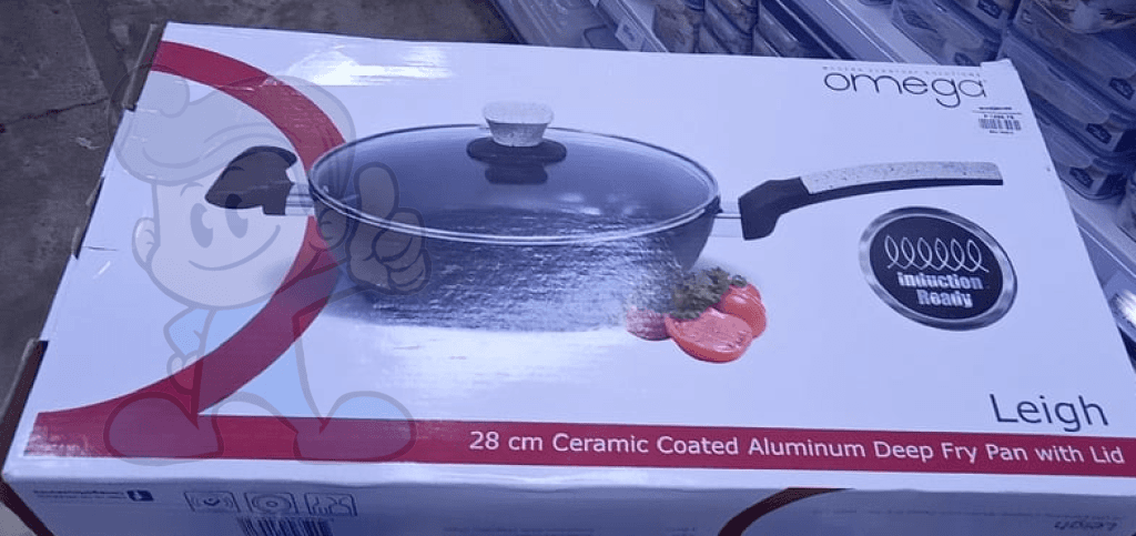 Omega Leigh 28cm Ceramic Coated Aluminum Deep Fry Pan with Lid Induction Ready