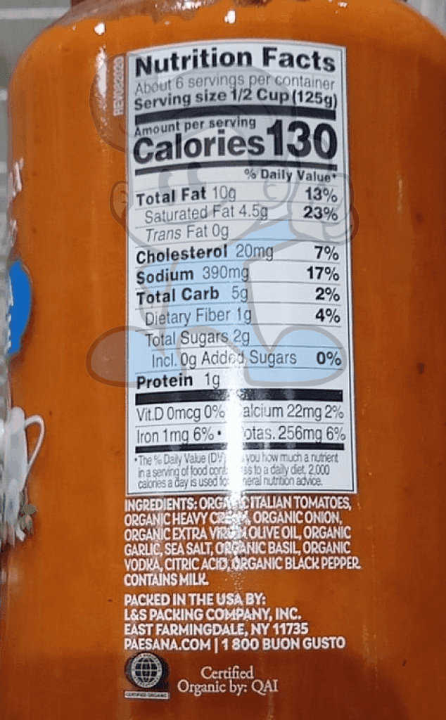 Paesana Organic Vodka Sauce Pasta 25 Oz. Groceries