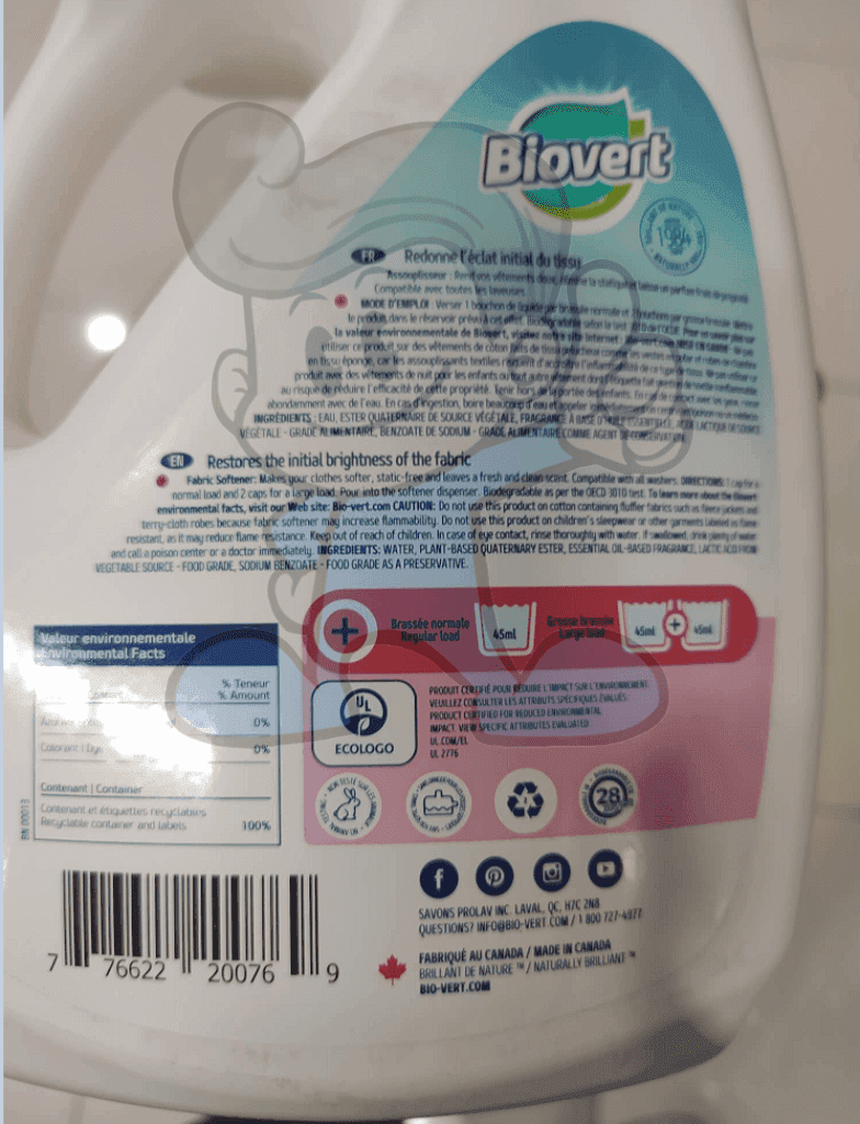 Biovert Fabric Softener Spring Fresh 1.4 L Household Supplies