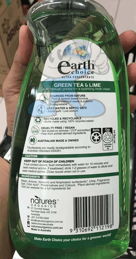 Earth Choice Ultra Concentrate Green Tea And Lime Dishwashing Liquid 900Ml Household Supplies