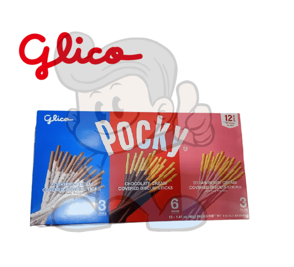 Glico Pocky Variety Pack Cookies & Cream Chocolate Strawberry Groceries