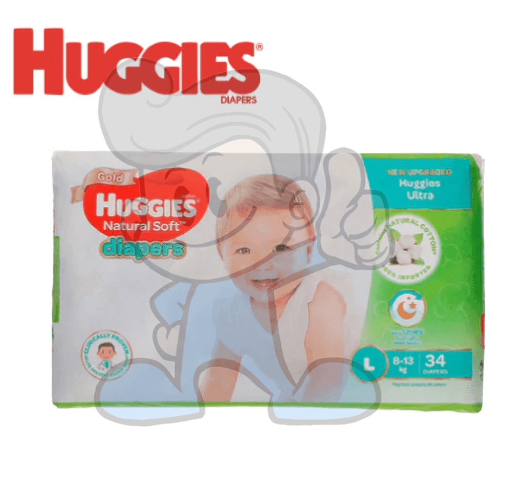 Huggies Gold Natural Soft Diapers Large 34Pcs Mother & Baby