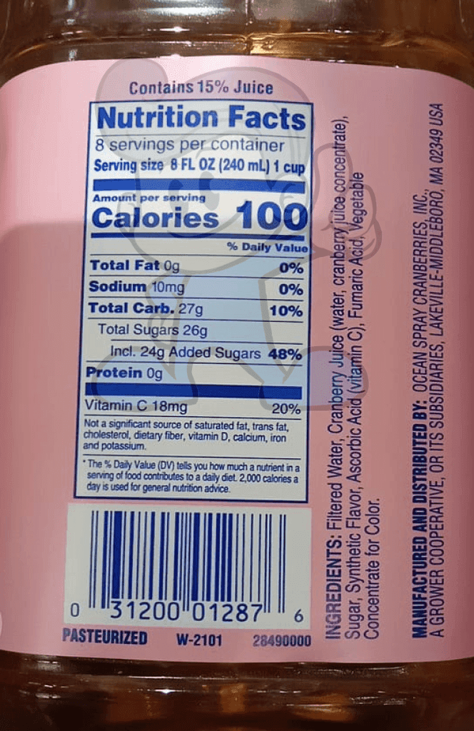 Ocean Spray Pink Cranberry Juice Cocktail 1.89L Groceries