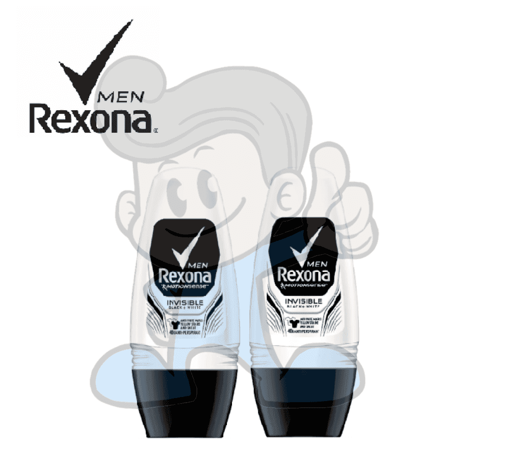 Rexona Men Motionsense Invisible Dry Black+White Roll-On (2 X 50Ml) Beauty
