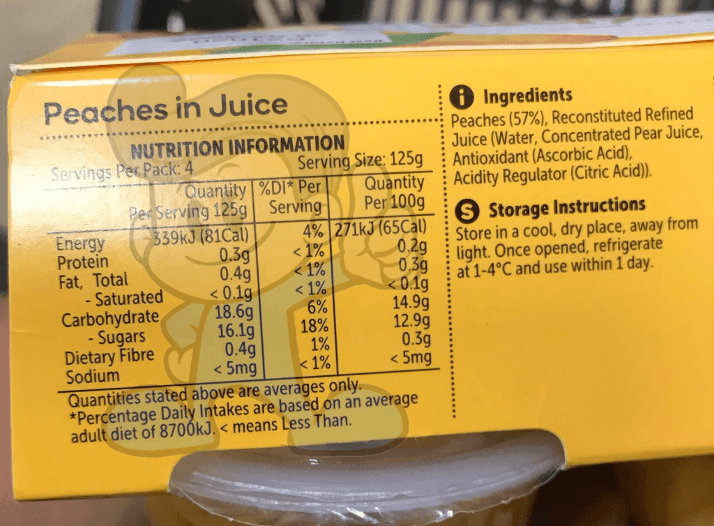 Woolworths Real Fruit Pieces Peaches In Juice (2 X 4S 125G) Groceries
