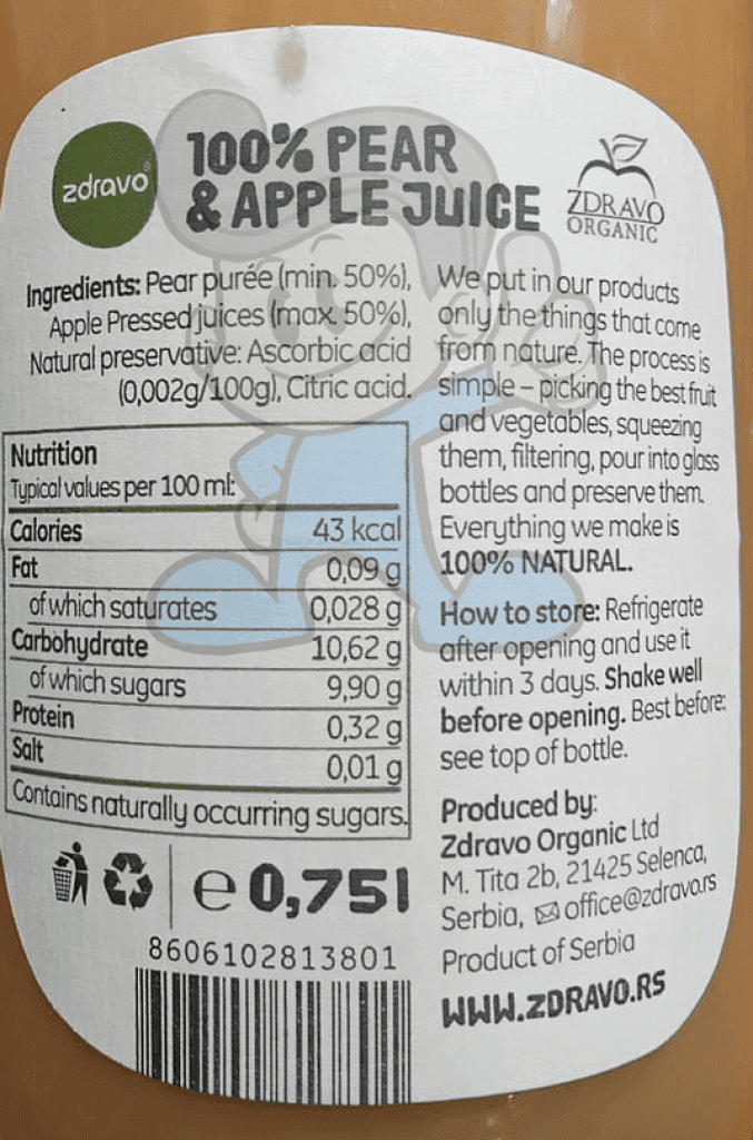 Zdravo 100% Pear And Apple Juice (2 X 750 Ml) Groceries
