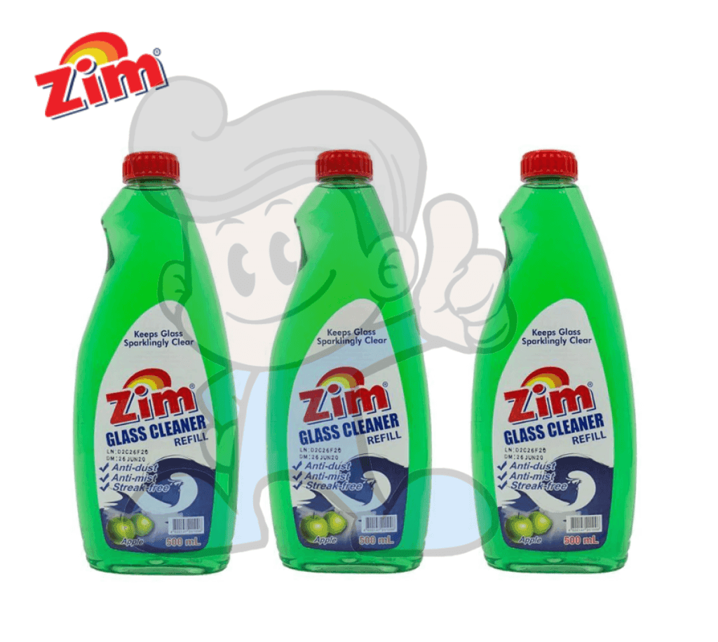 Zim Glass Cleaner Apple Refill (3 X 500Ml) Household Supplies